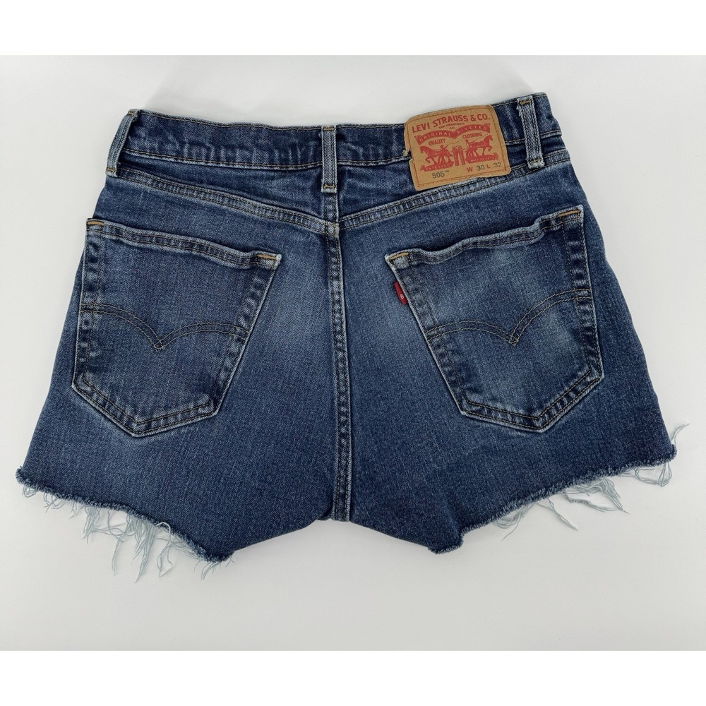 Levi's 505 Women's High Rise Cut Off Blue Denim Shorts Distressed Size 30W